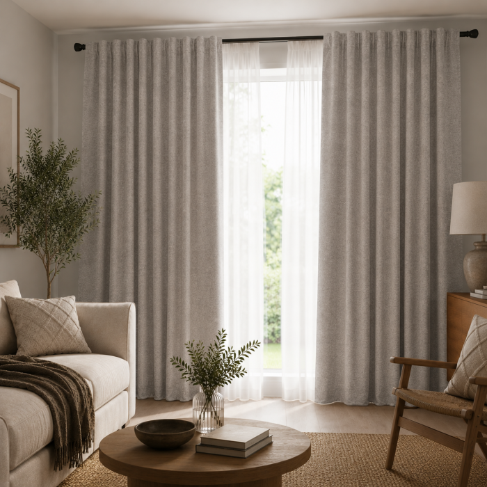 Nakts aizkaru audums Sakura Blackout Light Grey, augstums 300 cm||TavsSapnis