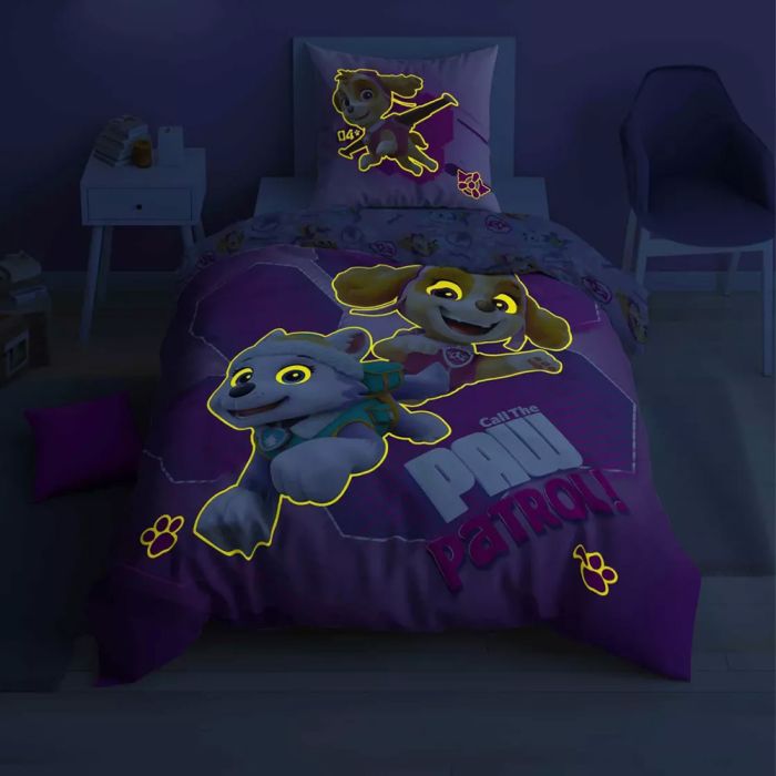 Tumsā spīdošs gultas veļas komplekts Paw Patrol, 140x200, 70x80 cm||TavsSapnis