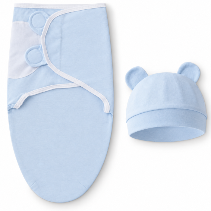 Trikotažas autiņbiksīšu kokons ar cepuri Baby Blue, 48 cm||TavsSapnis