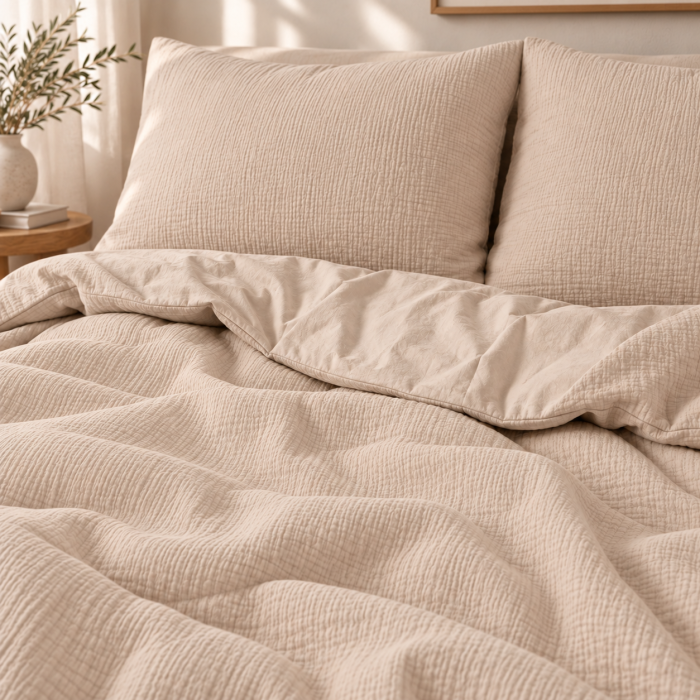 Divpusēja muslīna gultas veļa Pure Taupe, 200x220, 70x80 cm||TavsSapnis