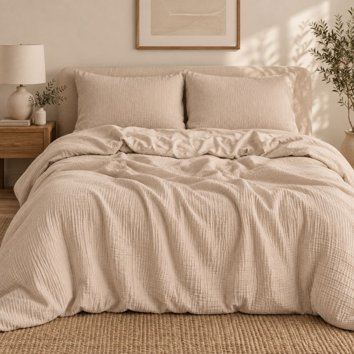 Divpusēja muslīna gultas veļa Pure Taupe, 200x220, 70x80 cm||TavsSapnis