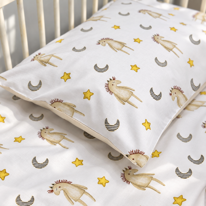3 daļas gultas veļas komplekts Zirgi, 100x135, 40x60 cm ar aizsargu||TavsSapnis