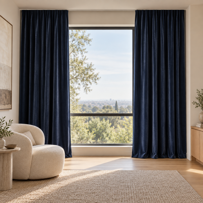 Izmērīts velūra aizkars Darker Blue, augstums 300 cm||TavsSapnis
