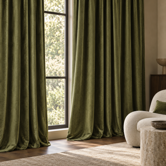 Izmērīts velūra aizkars Moss Green, augstums 300 cm||TavsSapnis