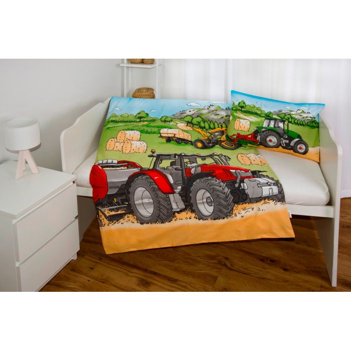 Organiskās kokvilnas flaneļa gultas veļa Tractor, 100x135, 40x60 cm||TavsSapnis