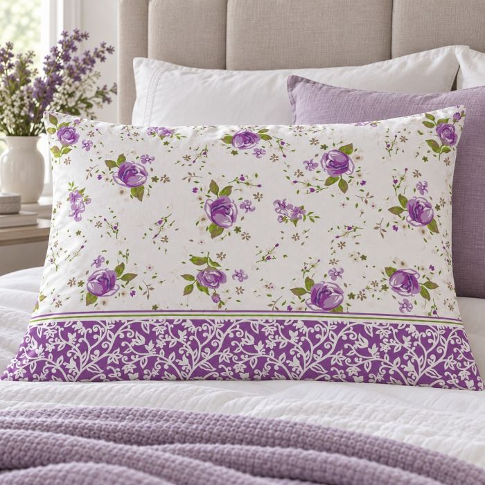 Kokvilnas spilvendrāna ar rāvējslēdzēju Lilac Garden, 50x70 cm||TavsSapnis