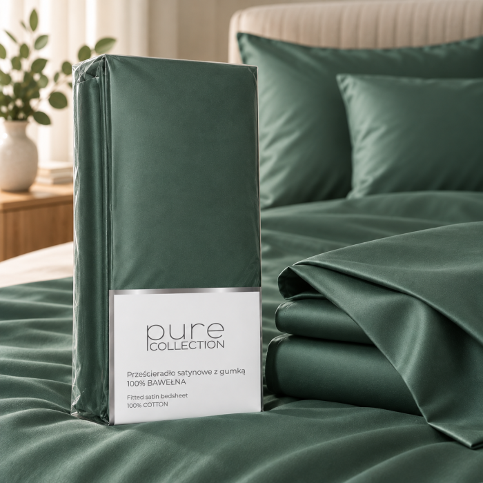 Pure Collection satīna palags bez gumijas GREEN, 200x220 cm||TavsSapnis