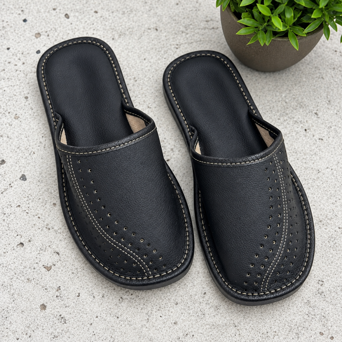 Vīriešu ādas čības Black Classic, 45 izmērs ||TavsSapnis
