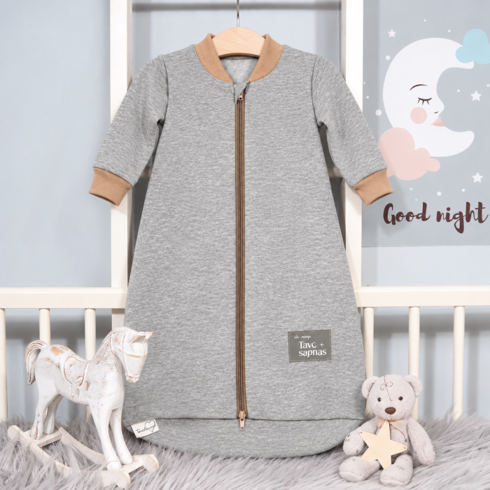 Apsildāms trikotāžas guļammaiss  ar piedurknēm Grey Melange, 70 cm||TavsSapnis