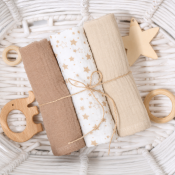 Muslīna siekalu dvielis zīdaiņiem Mini Stars, 3 gab., 30×30 cm|Gultas veļa mazuļiem|TavsSapnis