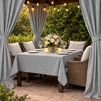 Šūts terases aizkars Linen Grey ar UV aizsardzību, ar sasienamo lenti|Aizkari|TavsSapnis