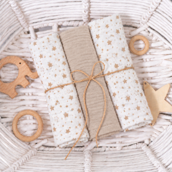 Muslīna siekalu dvielis zīdaiņiem Stars, 3 gab., 30×30 cm|Gultas veļa mazuļiem|TavsSapnis