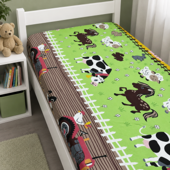 Kokvilnas palags ar gumiju Ferma, 80x160 cm|Gultas veļa mazuļiem|TavsSapnis