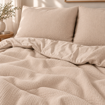 Divpusēja muslīna gultas veļa Pure Taupe, 160x200, 70x80 cm|160 x 200 cm|TavsSapnis
