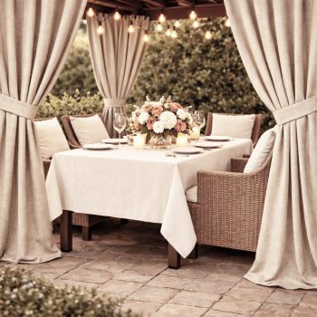 Šūts terases aizkars Linen Sand ar UV aizsardzību, ar sasienamo lenti|Aizkari|TavsSapnis