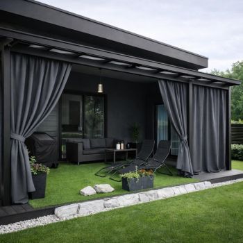 Aizkars terasēm Tumši pelēks + saistošs|Aizkari|TavsSapnis