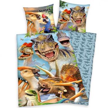 Gultas veļas komplekts Dino selfies, 135x200, 80x80 cm|Bērnu|TavsSapnis