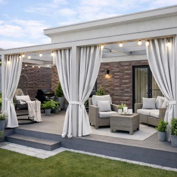 Šūts terases aizkars, ar sasienamo lenti, Pelēcīgi|Aizkari|TavsSapnis