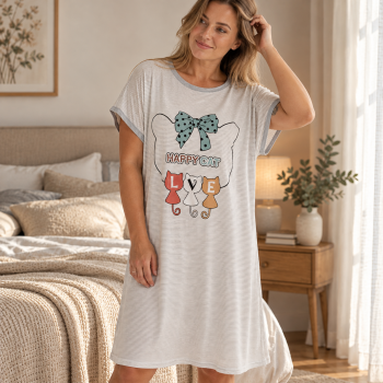 Plus izmēra kokvilnas naktskrekliņš Happy Cat|Naktsveļa un pidžamas|TavsSapnis