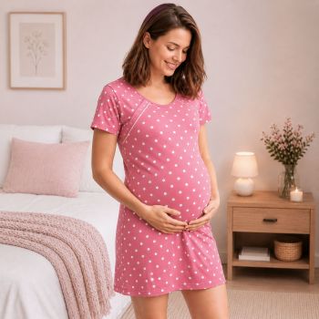 Kokvilnas naktsveļa barojošai māmiņai Pink Dots, L|Topošajām māmiņām|TavsSapnis