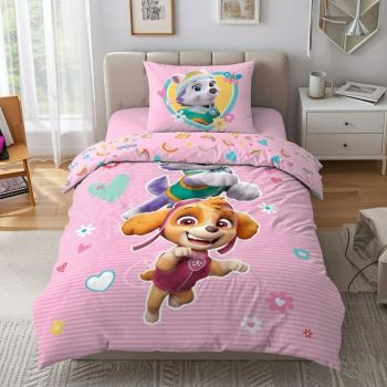 Mirdzošs tumšs gultasveļas komplekts Paw Patrol Girls, 135x200, 80x80 cm|Bērnu gultas veļa|TavsSapnis