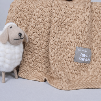 Adīts merino vilnas pleds Karameļu krēms, 75x100 cm|Mēreni silti|TavsSapnis