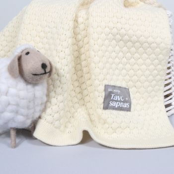 Adīts merīno vilnas pleds Baltā šokolāde, 75x100 cm|Mēreni silti|TavsSapnis