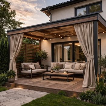 Šūts terases aizkars, ar sasienamo lenti, Gaiši brūngana|Aizkari|TavsSapnis