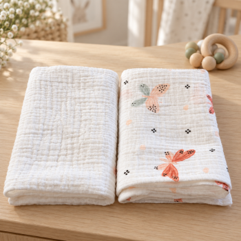 Muslīna siekalu dvielis zīdaiņiem White/Butterfly – 2 gab., 30×30 cm|Gultas veļa mazuļiem|TavsSapnis