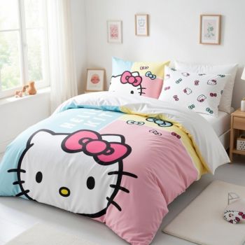 Gultas veļas komplekts  Hello Kitty, 135x200, 80x80 cm|Bērnu gultas veļa|TavsSapnis