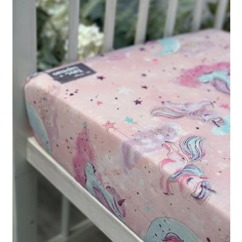 Kokvilnas palags ar gumiju Vienradži, 60x120 cm|60x120 cm matracim|TavsSapnis