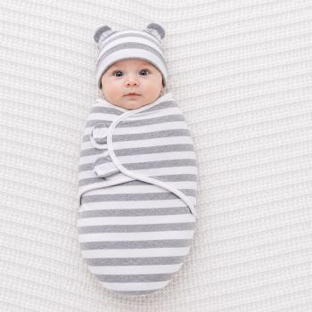 Trikotažas autiņbiksīšu kokons ar cepuri Grey Stripes, 48 cm|Gultas veļa mazuļiem|TavsSapnis