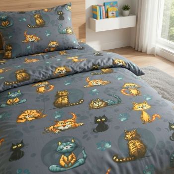 Gultas veļas komplekts Kaķi, 140x200, 70x70 cm|Bērnu gultas veļa|TavsSapnis