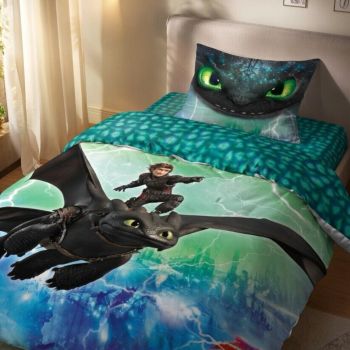 Mirdzošs tumšs gultasveļas komplekts Pūķis, 140x200, 70x90 cm|Bērnu gultas veļa|TavsSapnis