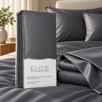Pure Collection satīna palags bez gumijas DARK GREY, 200x220 cm|Gultas veļa|TavsSapnis