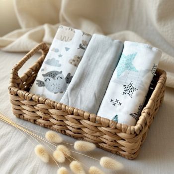 Muslīna marles autiņšu komplekts, 3 gab. 65x75 cm|Gultas veļa mazuļiem|TavsSapnis