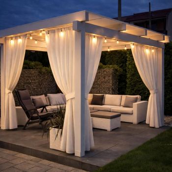 Šūts terases aizkars , ar sasienamo lenti, Balts|Aizkari|TavsSapnis