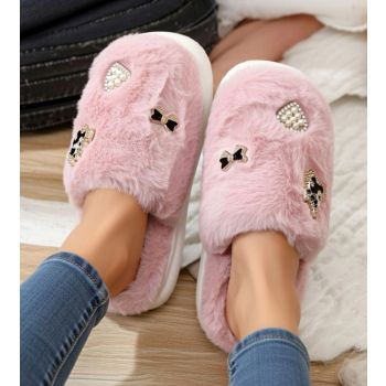 Sieviešu čības ar kažokādu Pink Fluffy, 36 izmērs|Mājas preces|TavsSapnis