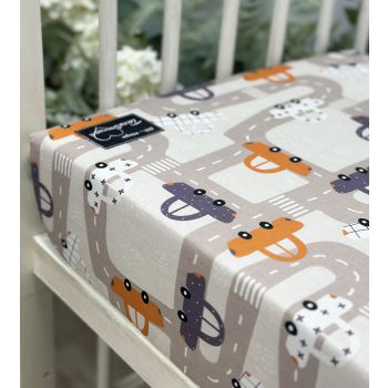 Kokvilnas palags ar gumiju Mini Cars, 60x120 cm|60x120 cm matracim|TavsSapnis