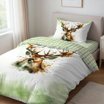 Divpusējs flaneļa gultasveļas komplekts Brieži, 135x200, 80x80 cm|Bērnu gultas veļa|TavsSapnis