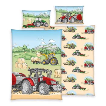 Organiskās kokvilnas flaneļa gultas veļa Tractor, 100x135, 40x60 cm|100x135 cm|TavsSapnis