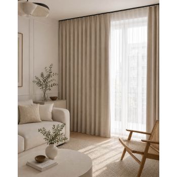 Nakts aizkaru audums Sakura Blackout Beige, augstums 300 cm|Aizkari|TavsSapnis