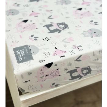 Kokvilnas palags ar gumiju Rozā mežs, 80x160 cm|Gultas veļa mazuļiem|TavsSapnis