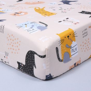 Kokvilnas palags ar gumiju Kaķi, 80x160 cm|Gultas veļa mazuļiem|TavsSapnis