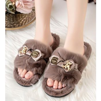 Sieviešu čības  ar kažokādu Brown Furry, 36 izmērs |Mājas preces|TavsSapnis