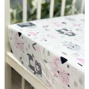 Kokvilnas palags ar gumiju Rozā mežs, 70x140 cm|70x140 cm matracim|TavsSapnis