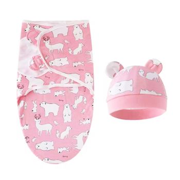 Trikotažas autiņbiksīšu kokons ar cepuri Pink Bear, 48 cm|Gultas veļa mazuļiem|TavsSapnis