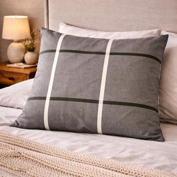 Kokvilnas spilvendrāna ar rāvējslēdzēju Pelēks rūtains, 70x80 cm|Gultas veļa|TavsSapnis