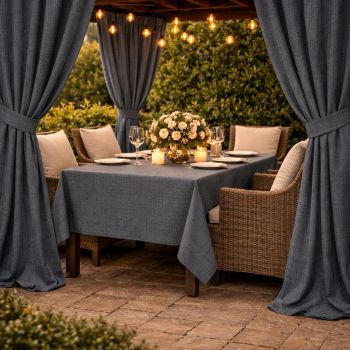 Šūts terases aizkars Linen Graphite ar UV aizsardzību, ar sasienamo lenti|Aizkari|TavsSapnis