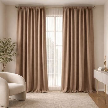 Izmērīts velūra aizkars Light Brown, augstums 285 cm|Aizkari|TavsSapnis